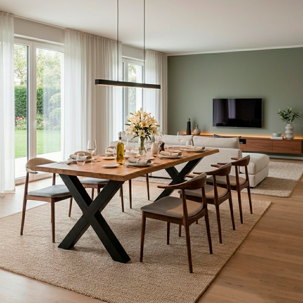 Solid Wood Dining Table with Straight Edges and U-Legs