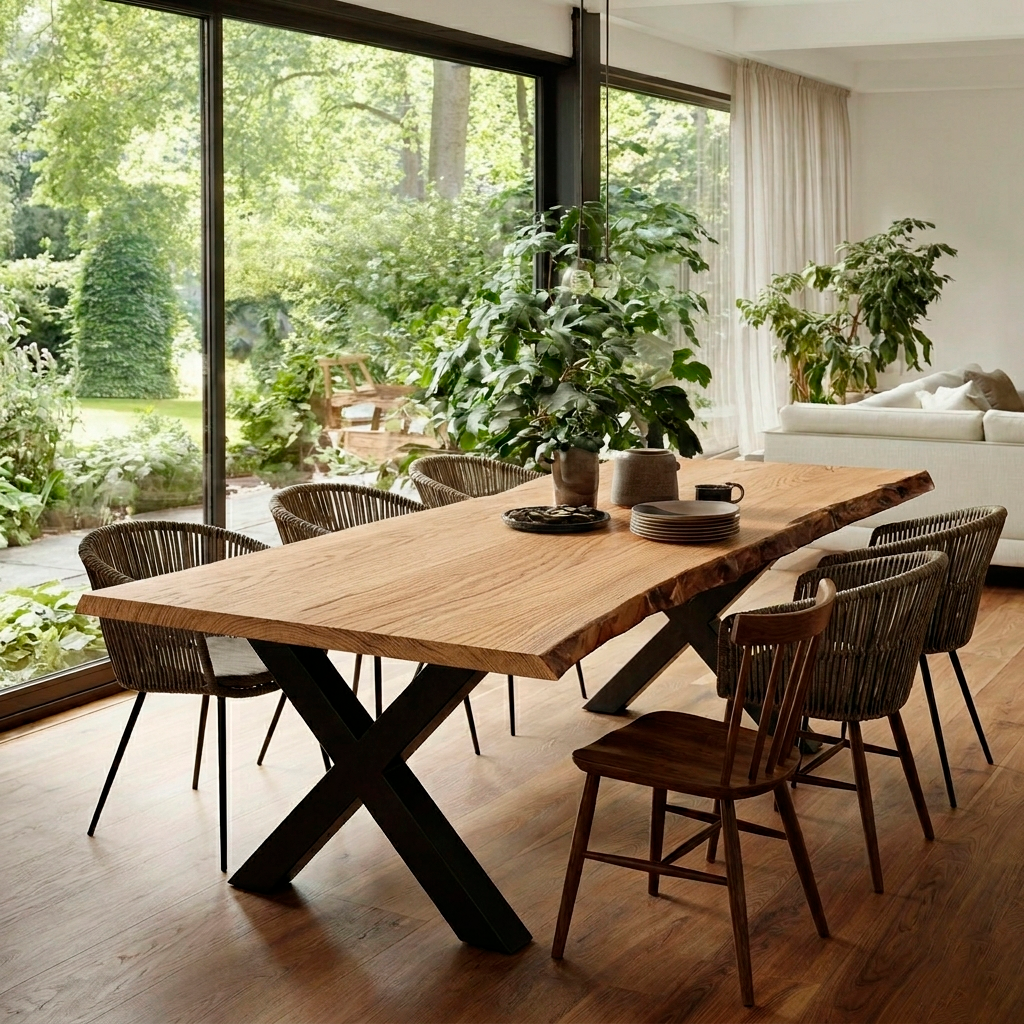 Solid Wood Dining Table with Straight Edges and U-Legs