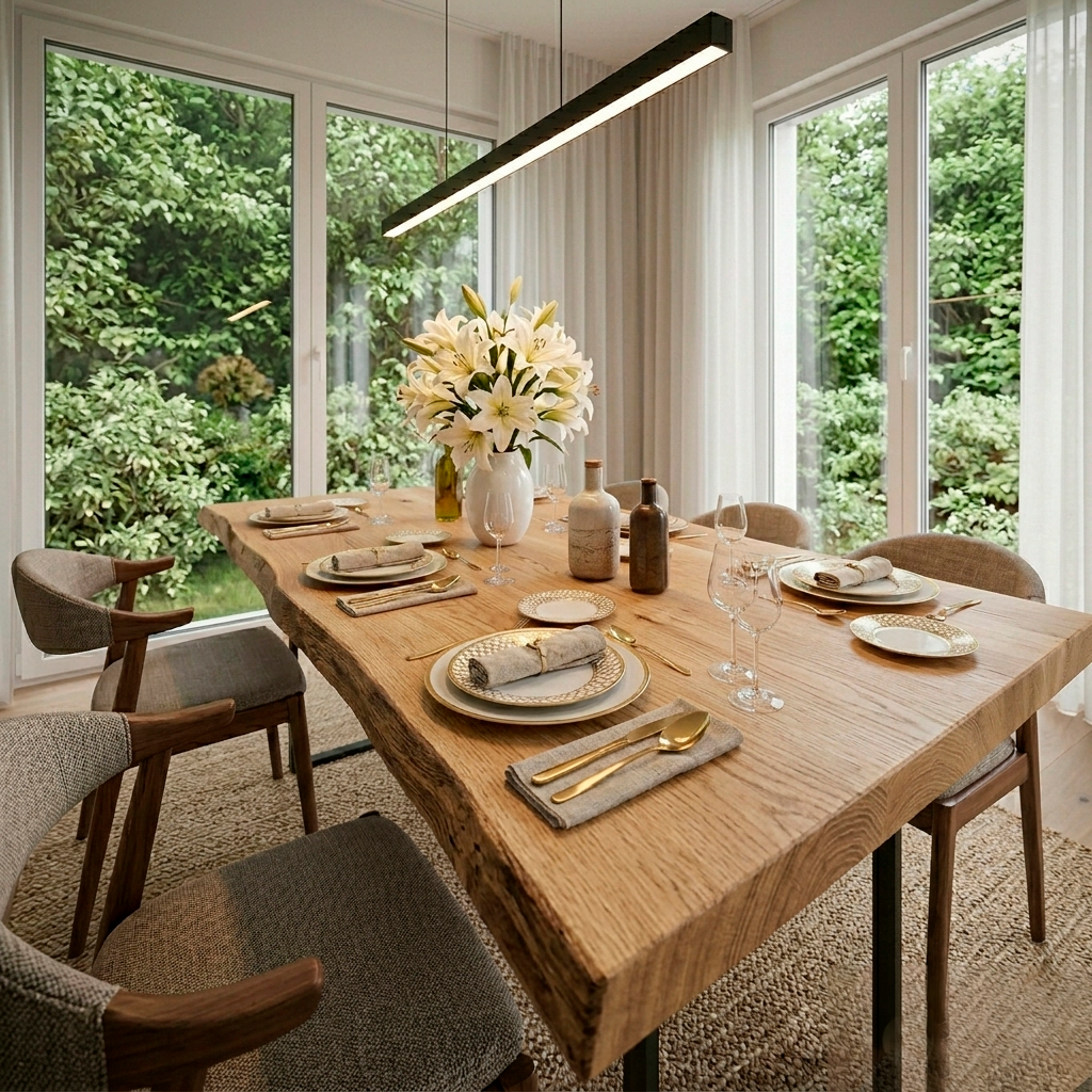 Solid Wood Dining Table with Straight Edges and U-Legs