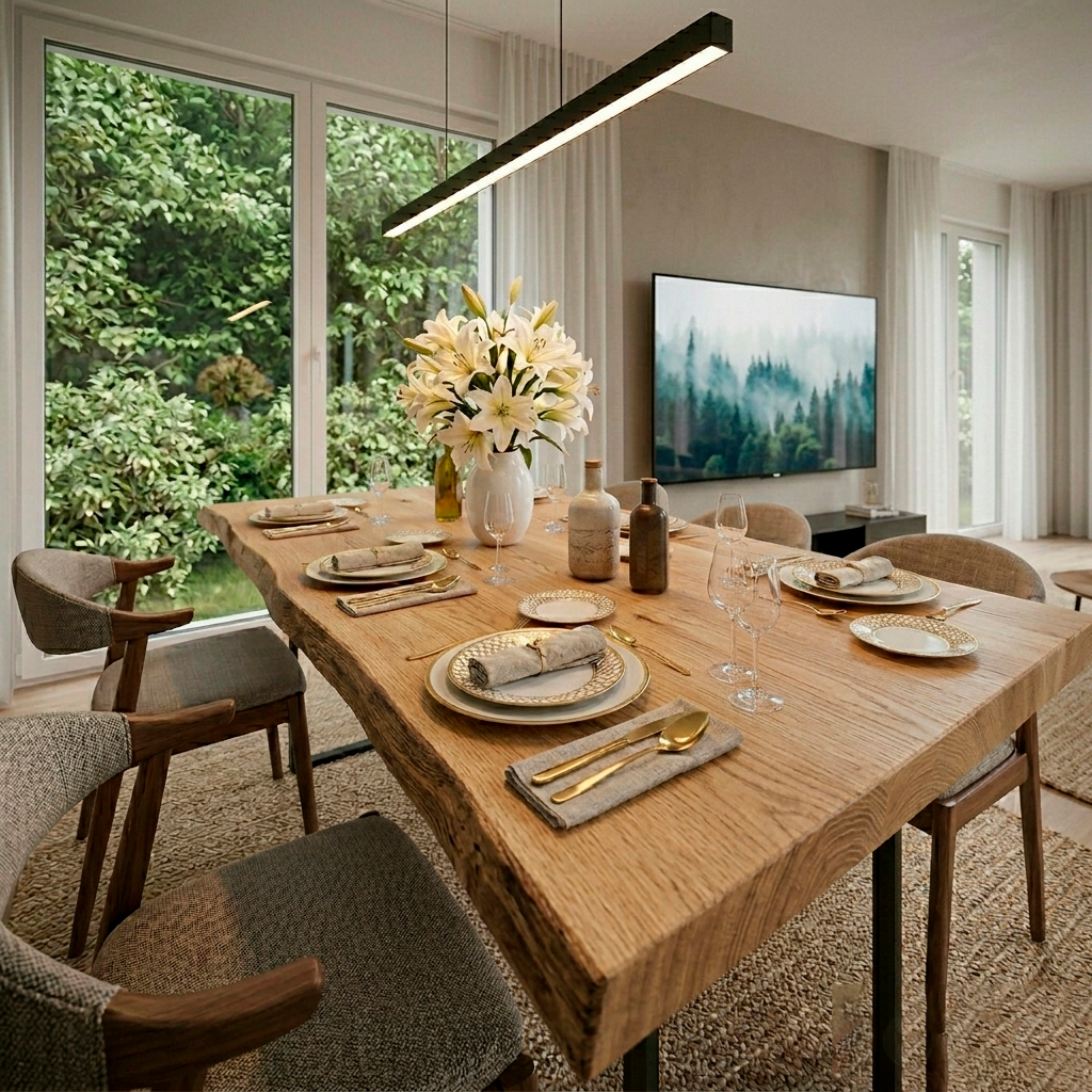Solid Wood Dining Table with Straight Edges and U-Legs