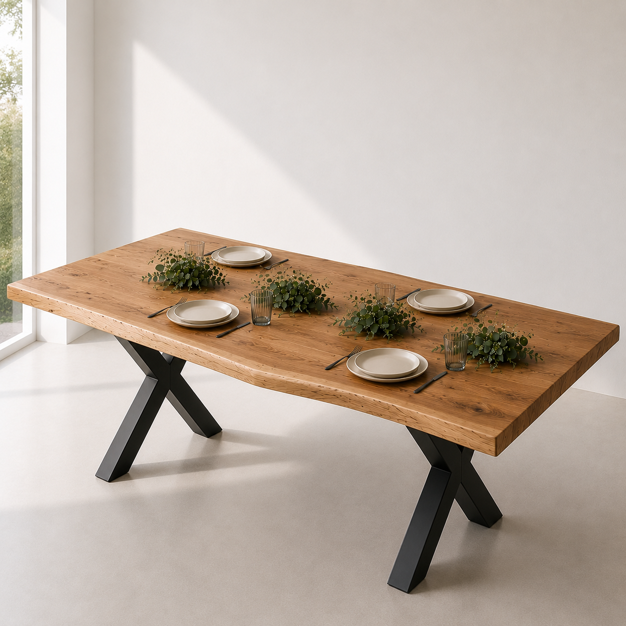 Solid Wood Dining Table with Straight Edges and U-Legs