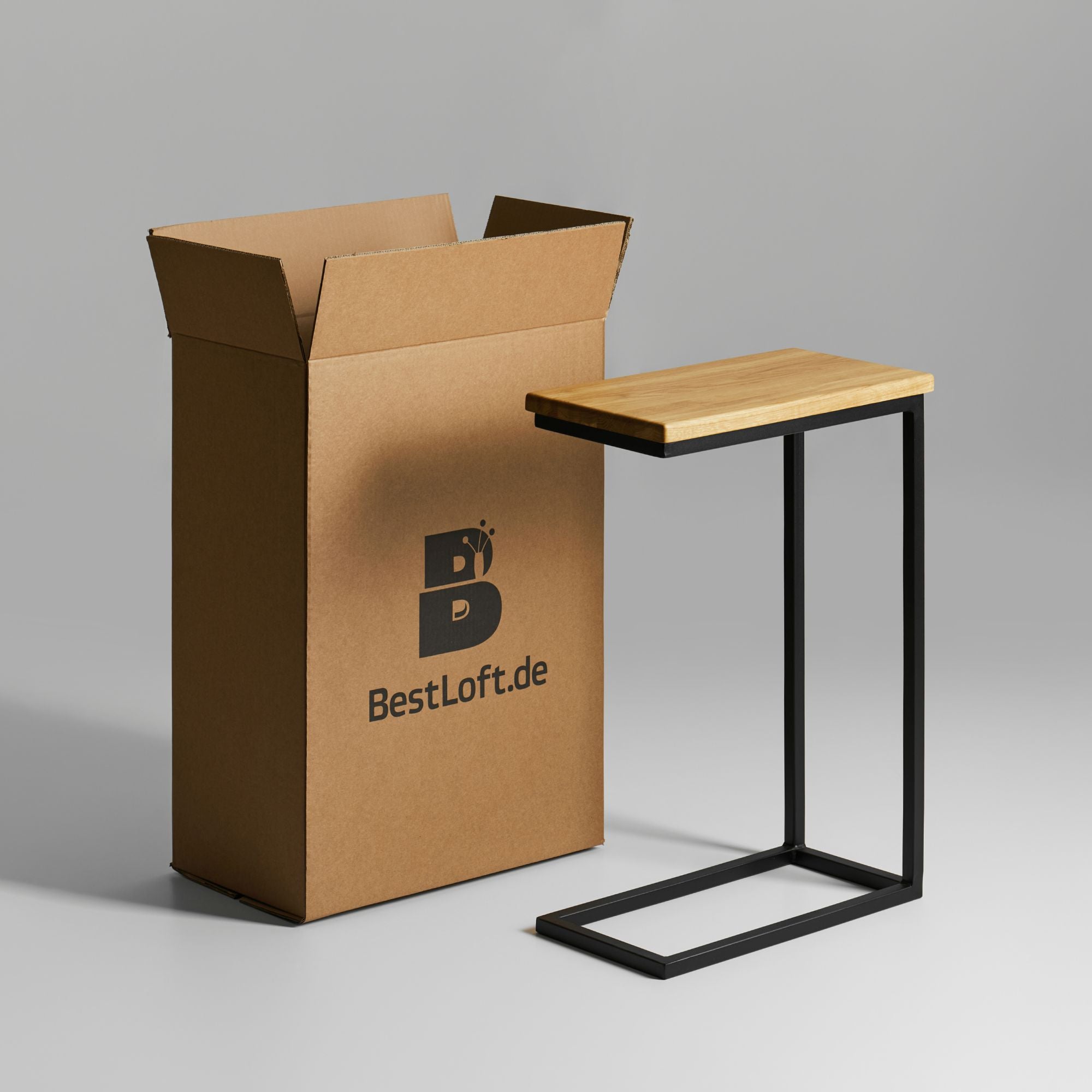 Moderner Beistelltisch Eiche Metall mit Verpackung