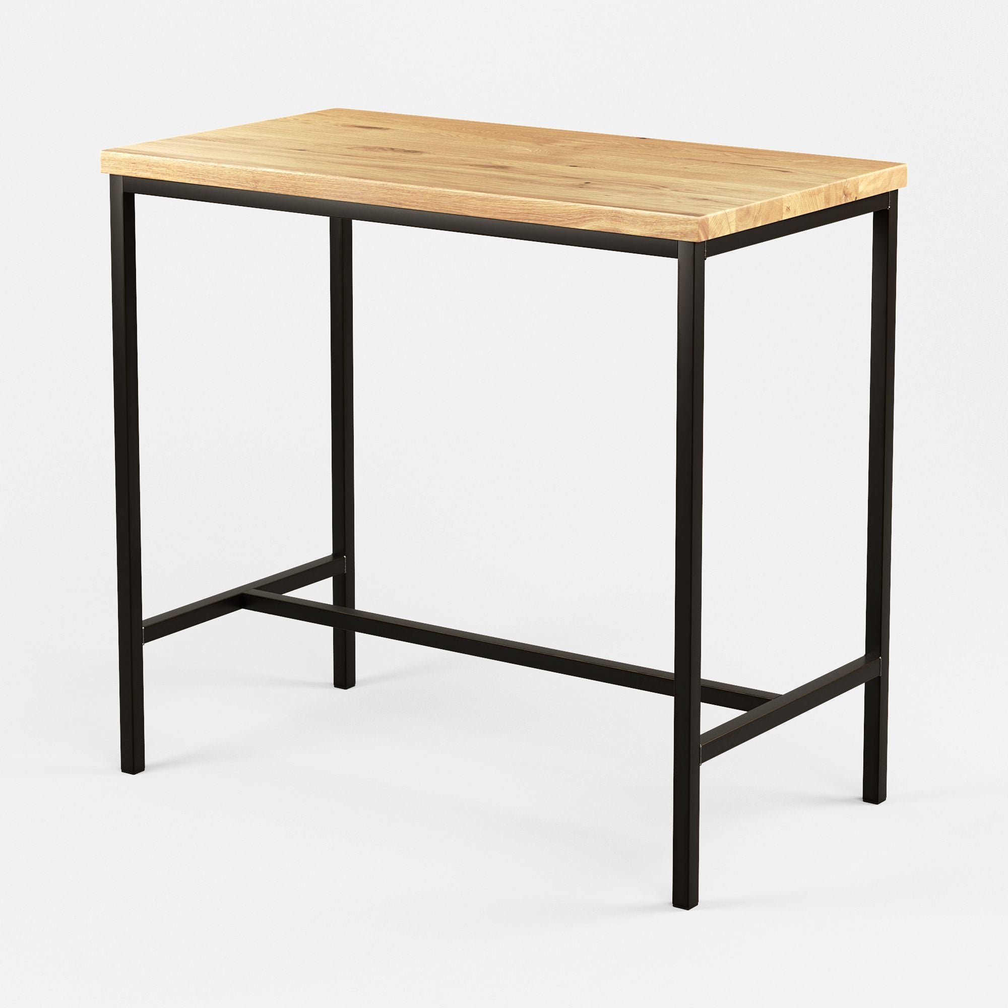 Rechteckiger Stehtisch aus Eichenholz mit stabilem schwarzen Metallrahmen für Esszimmer oder Kueche