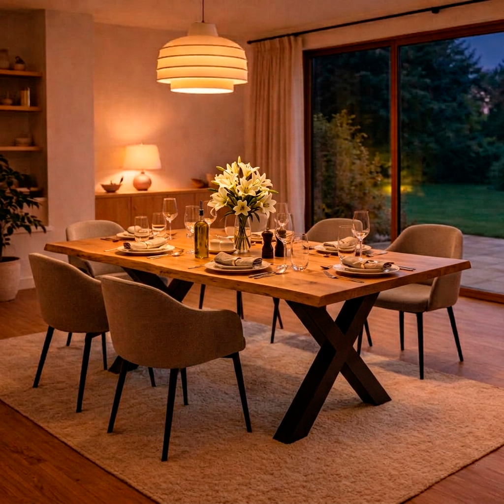 Solid Wood Dining Table with Straight Edges and U-Legs