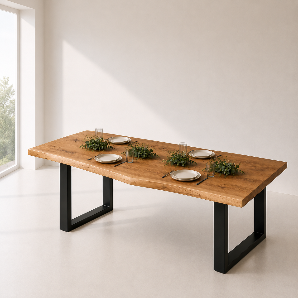 Solid Wood Dining Table with Straight Edges and U-Legs