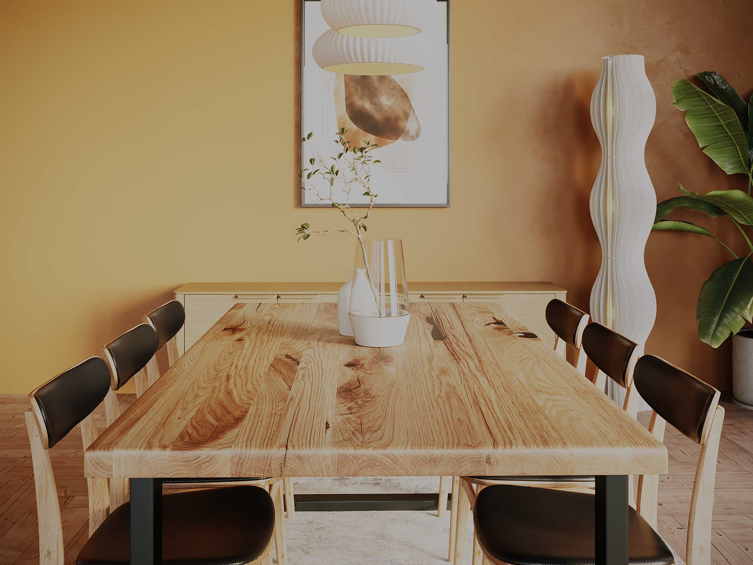 Esstisch Holz Massiv mit geraden Kanten und U-Gestell