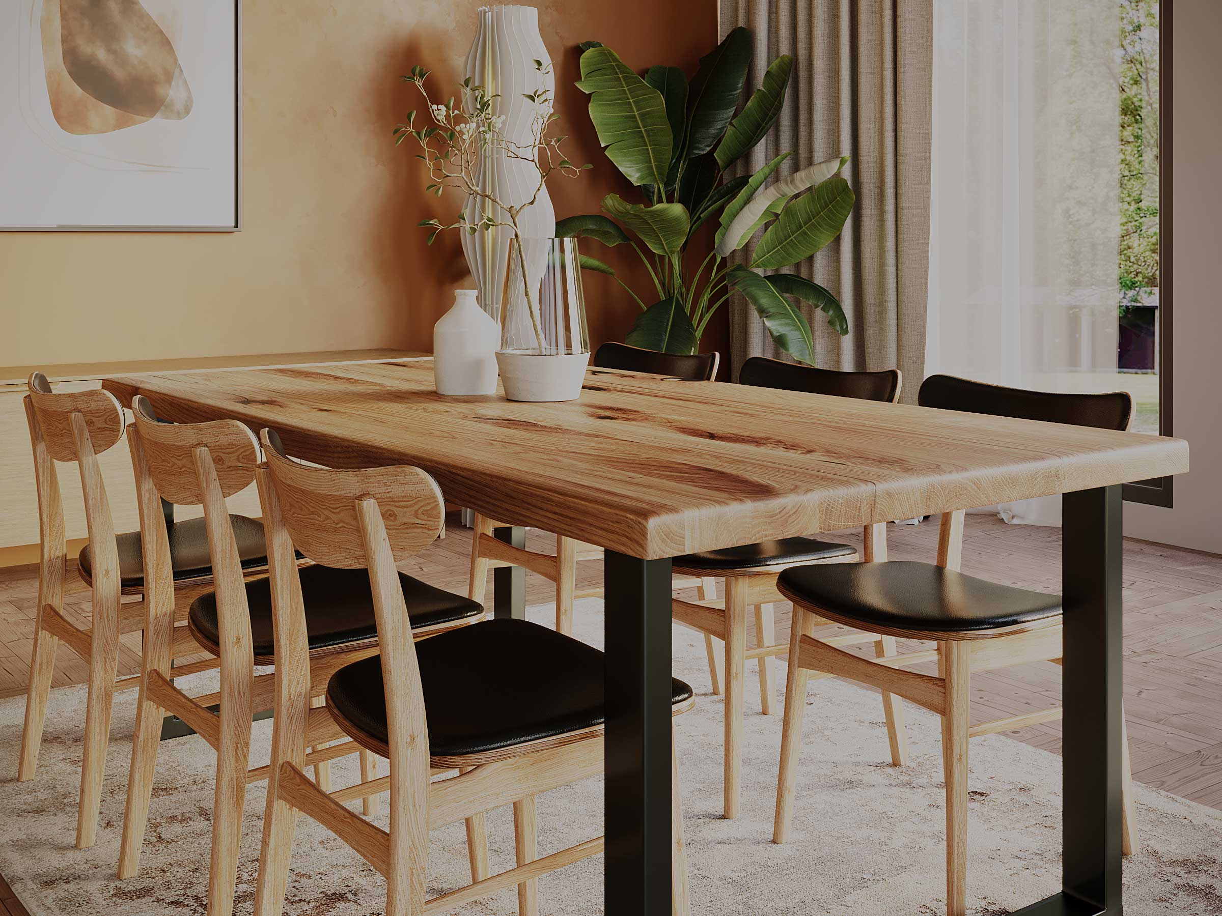 Esstisch Holz Massiv mit geraden Kanten und U-Gestell