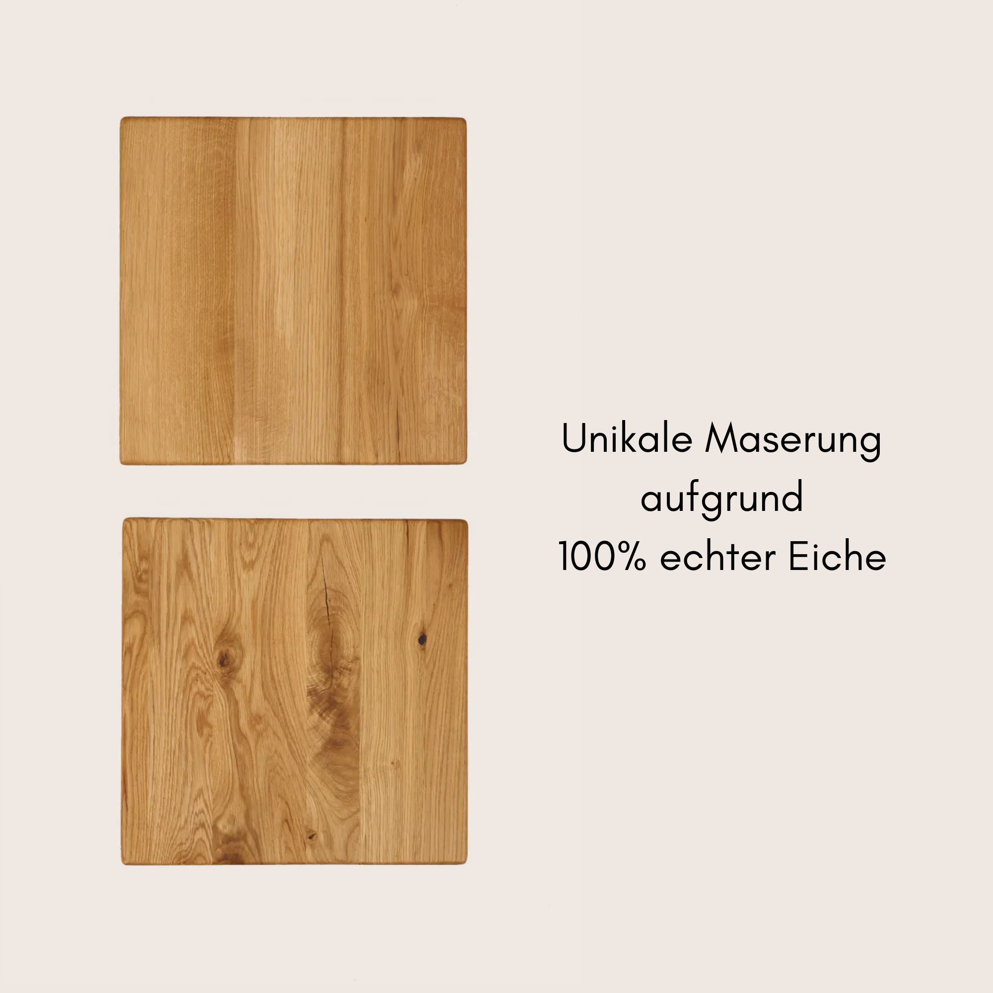 Zwei Barhocker Sitzflaechen aus 100% echter Eiche mit einzigartiger Maserung und langlebigem Metallgestell