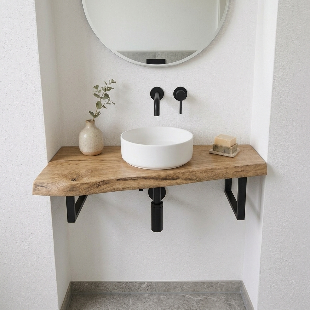 Verjüngende Waschtischplatte Holz