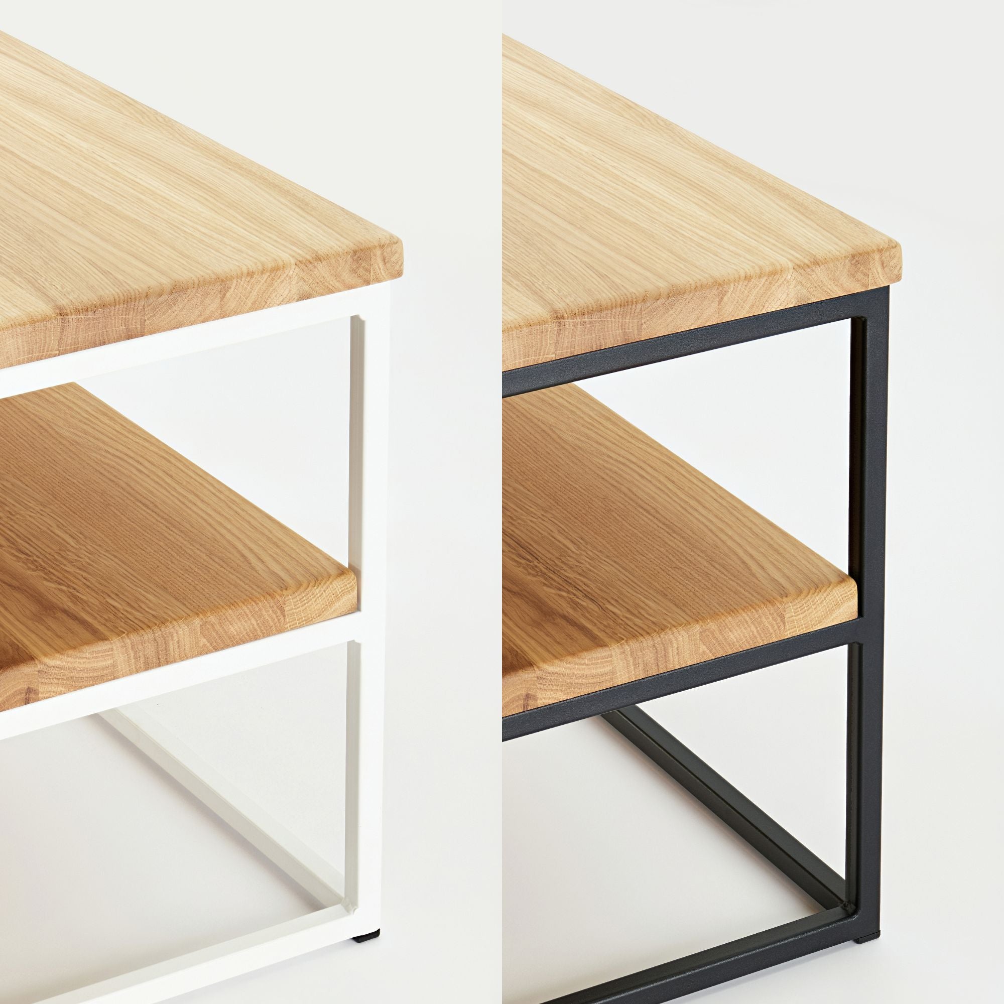 Eleganter Couchtisch aus Eiche mit wahlweise schwarzem oder weißem Metallgestell – Industrial Chic für das Wohnzimmer