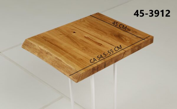 Eine Waschtischplatte mit Abmessungen aus Holz (auch als Platte für Aufsatzwaschbecken geeignet) mit den Maßen Länge 45 cm und Breite 54
