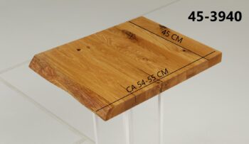 Eine Waschtischplatte mit Abmessungen aus Holz (auch als Platte für Aufsatzwaschbecken geeignet) mit den Maßen Länge 45 cm und Breite 54