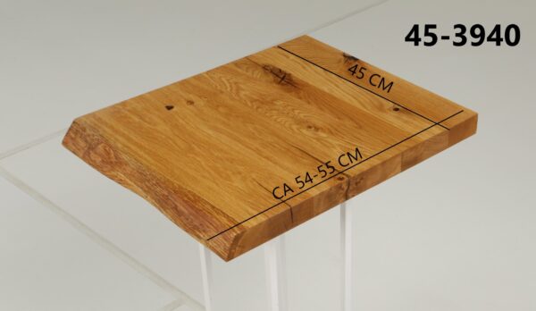 Eine Waschtischplatte mit Abmessungen aus Holz (auch als Platte für Aufsatzwaschbecken geeignet) mit den Maßen Länge 45 cm und Breite 54