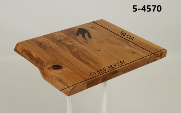 Eine Waschtischplatte mit Abmessungen aus Holz (auch als Platte für Aufsatzwaschbecken geeignet) mit den Maßen Länge 50 cm und Breite 55