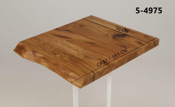 Eine Waschtischplatte mit Abmessungen aus Holz (auch als Platte für Aufsatzwaschbecken geeignet) mit den Maßen Länge 50 cm und Breite 57