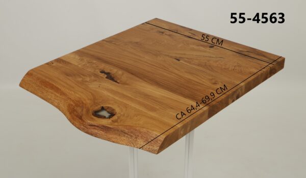 Eine Waschtischplatte mit Abmessungen aus Holz (auch als Platte für Aufsatzwaschbecken geeignet) mit den Maßen Länge 55 cm und Breite 64