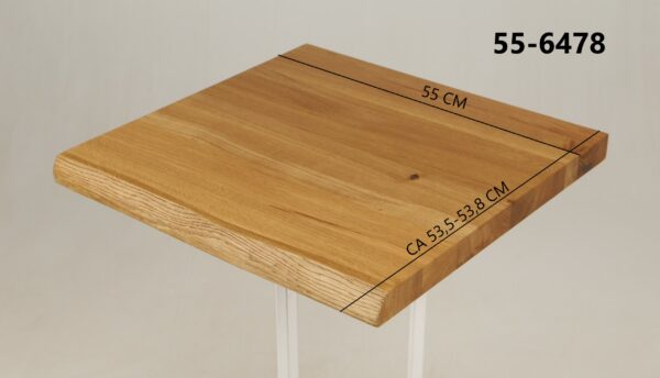 Eine Waschtischplatte mit Abmessungen aus Holz (auch als Platte für Aufsatzwaschbecken geeignet) mit den Maßen Länge 55 cm und Breite 53