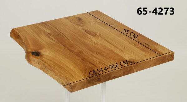 Eine Waschtischplatte mit Abmessungen aus Holz (auch als Platte für Aufsatzwaschbecken geeignet) mit den Maßen Länge 65 cm und Breite 54
