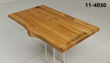 Eine Waschtischplatte mit Abmessungen aus Holz (auch als Platte für Aufsatzwaschbecken geeignet) mit den Maßen Länge 110 cm und Breite 60