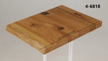 Eine Waschtischplatte mit Abmessungen aus Holz (auch als Platte für Aufsatzwaschbecken geeignet) mit den Maßen Länge 40 cm und Breite 52