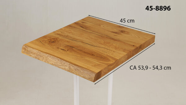 Eine Waschtischplatte mit Abmessungen aus Holz (auch als Platte für Aufsatzwaschbecken geeignet) mit den Maßen Länge 45 cm und Breite 53