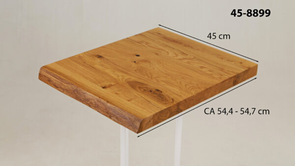 Eine Waschtischplatte mit Abmessungen aus Holz (auch als Platte für Aufsatzwaschbecken geeignet) mit den Maßen Länge 45 cm und Breite 54