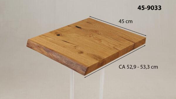 Eine Waschtischplatte mit Abmessungen aus Holz (auch als Platte für Aufsatzwaschbecken geeignet) mit den Maßen Länge 45 cm und Breite 52