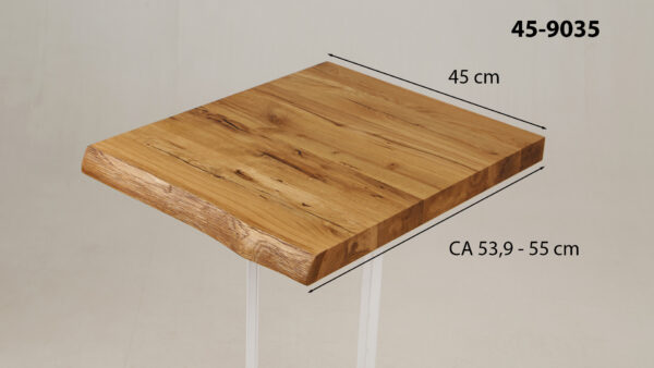 Eine Waschtischplatte mit Abmessungen aus Holz (auch als Platte für Aufsatzwaschbecken geeignet) mit den Maßen Länge 45 cm und Breite 53