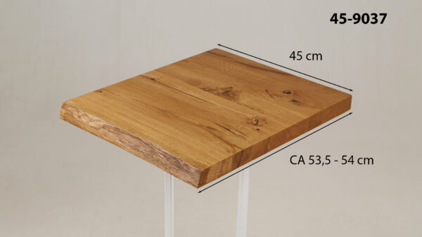 Eine Waschtischplatte mit Abmessungen aus Holz (auch als Platte für Aufsatzwaschbecken geeignet) mit den Maßen Länge 45 cm und Breite 53
