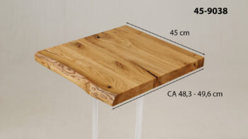 Eine Waschtischplatte mit Abmessungen aus Holz (auch als Platte für Aufsatzwaschbecken geeignet) mit den Maßen Länge 45 cm und Breite 48