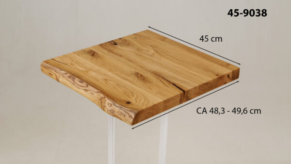 Eine Waschtischplatte mit Abmessungen aus Holz (auch als Platte für Aufsatzwaschbecken geeignet) mit den Maßen Länge 45 cm und Breite 48