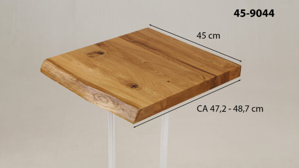 Eine Waschtischplatte mit Abmessungen aus Holz (auch als Platte für Aufsatzwaschbecken geeignet) mit den Maßen Länge 45 cm und Breite 47