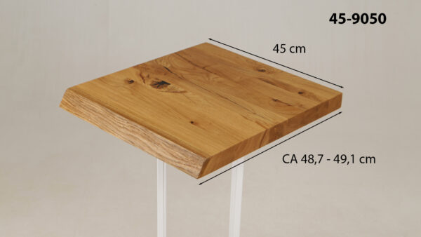 Eine Waschtischplatte mit Abmessungen aus Holz (auch als Platte für Aufsatzwaschbecken geeignet) mit den Maßen Länge 45 cm und Breite 48