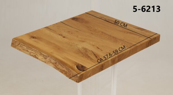 Eine Waschtischplatte mit Abmessungen aus Holz (auch als Platte für Aufsatzwaschbecken geeignet) mit den Maßen Länge 50 cm und Breite 57