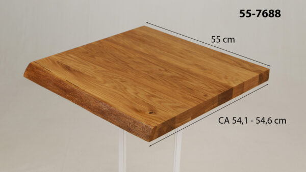 Eine Waschtischplatte mit Abmessungen aus Holz (auch als Platte für Aufsatzwaschbecken geeignet) mit den Maßen Länge 55 cm und Breite 54