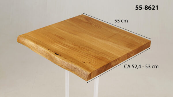 Eine Waschtischplatte mit Abmessungen aus Holz (auch als Platte für Aufsatzwaschbecken geeignet) mit den Maßen Länge 55 cm und Breite 52
