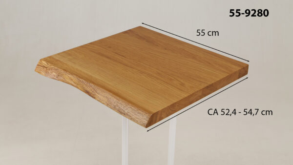 Eine Waschtischplatte mit Abmessungen aus Holz (auch als Platte für Aufsatzwaschbecken geeignet) mit den Maßen Länge 55 cm und Breite 52