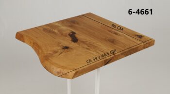 Eine Waschtischplatte mit Abmessungen aus Holz (auch als Platte für Aufsatzwaschbecken geeignet) mit den Maßen Länge 60 cm und Breite 59