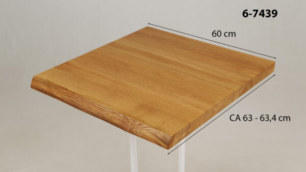 Eine Waschtischplatte mit Abmessungen aus Holz (auch als Platte für Aufsatzwaschbecken geeignet) mit den Maßen Länge 60 cm und Breite 63