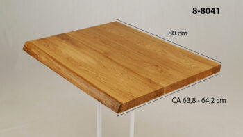 Eine Waschtischplatte mit Abmessungen aus Holz (auch als Platte für Aufsatzwaschbecken geeignet) mit den Maßen Länge 80 cm und Breite 63