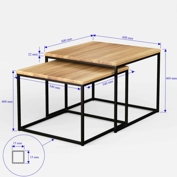 Couchtisch Industrial mit schwarzem Metall und Abmessungen