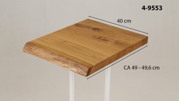 Eine Waschtischplatte mit Abmessungen aus Holz (auch als Platte für Aufsatzwaschbecken geeignet) mit den Maßen Länge 40 cm und Breite 49