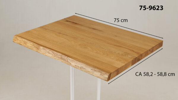 Eine Waschtischplatte mit Abmessungen aus Holz (auch als Platte für Aufsatzwaschbecken geeignet) mit den Maßen Länge 75 cm und Breite 58