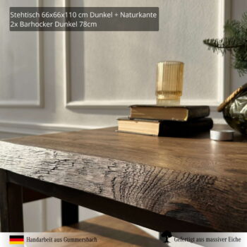 Kleines Bar Set Dunkle Eiche mit Baumkante 1