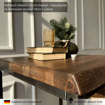 Kleines Bar Set Dunkle Eiche mit Baumkante 3