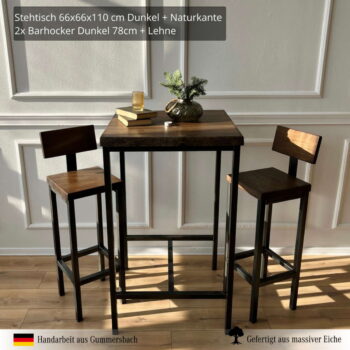Kleines Bar Set Dunkle Eiche mit Baumkante 6